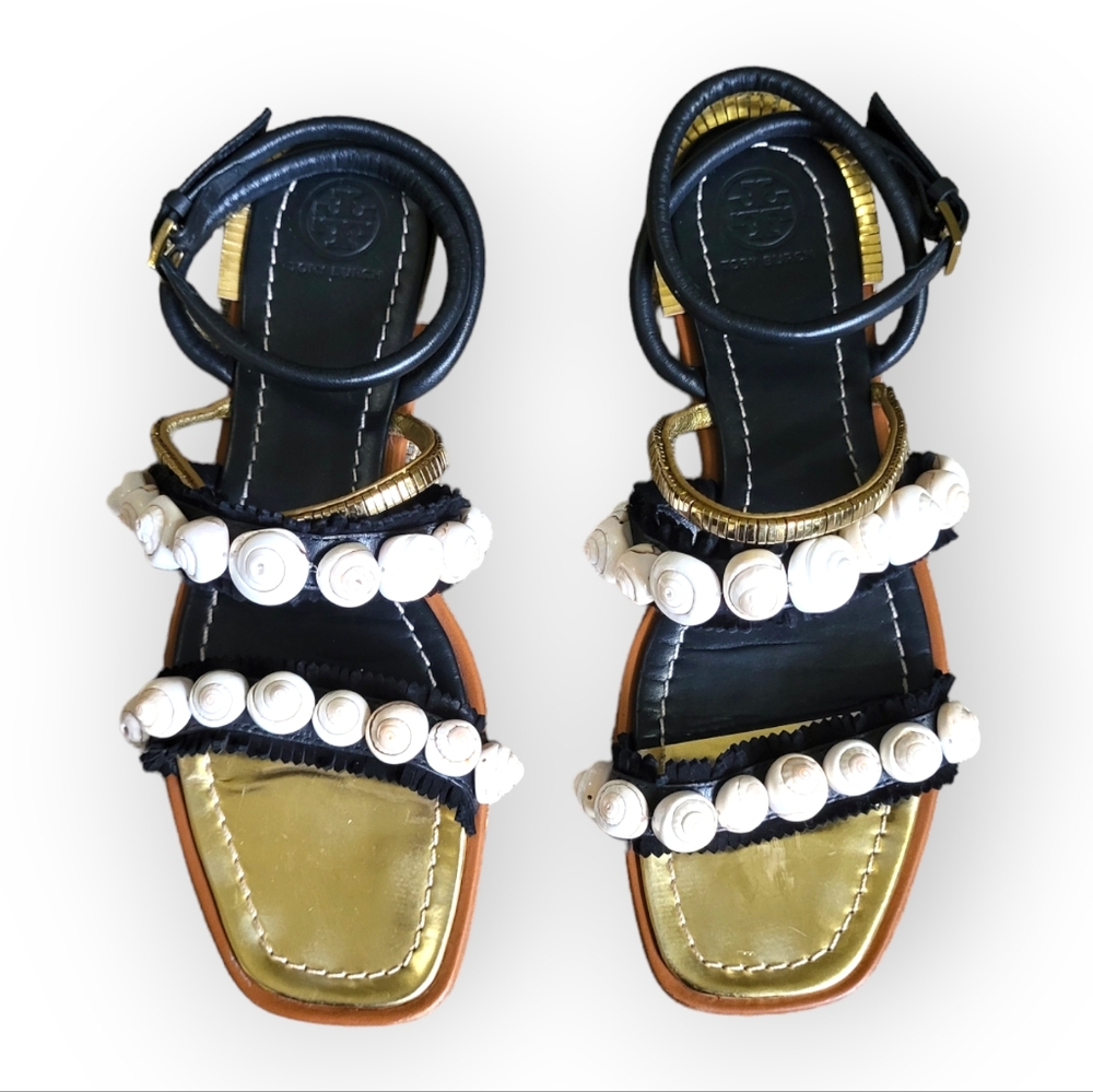 Tory Burch Sinclair Seashell Ankle Wrap Leather S… - image 4